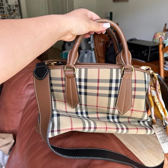 Burberry Tan and Black Checkered Satchel - Picture 2 of 6